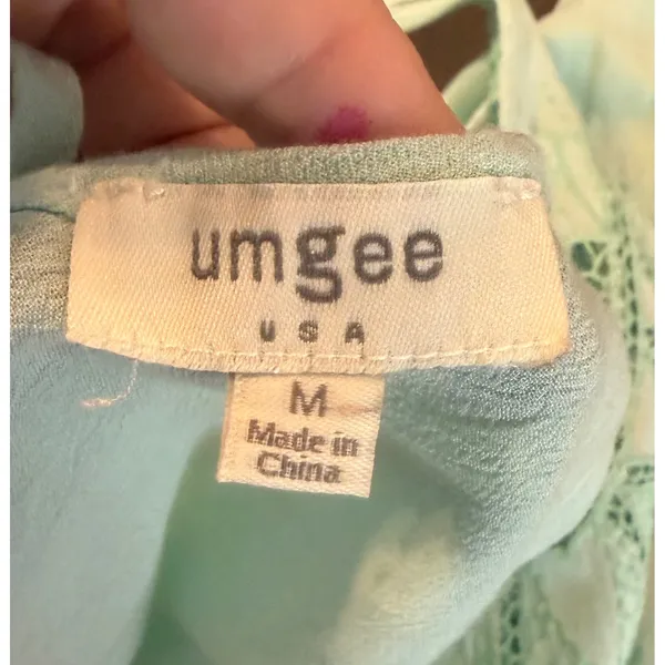 Umgee Womens Medium Top Tunic Mint Green Crochet Lace‎ Tiered Boho Festival - Image 3
