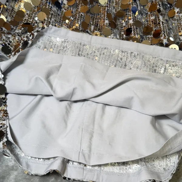 New Dwirapal Womens Size XL Silver Disc Sequin Mini Skirt Elastic Waist Party - Image 7