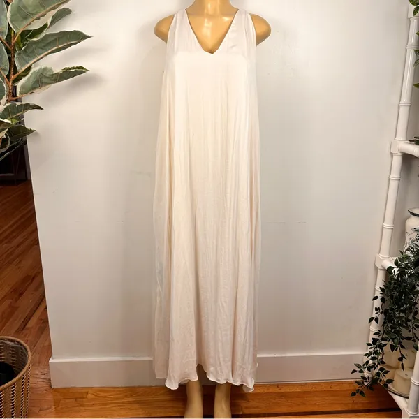 Zara Long Flowy Dress Crochet Back Sz M / L Cream Sleeveless Beach - Image 3