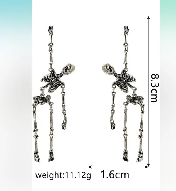 Nordstrom Exaggerated Skeleton Skull Drop Dangle Earrings Unique Jointed Skeleton Earring - Image 3