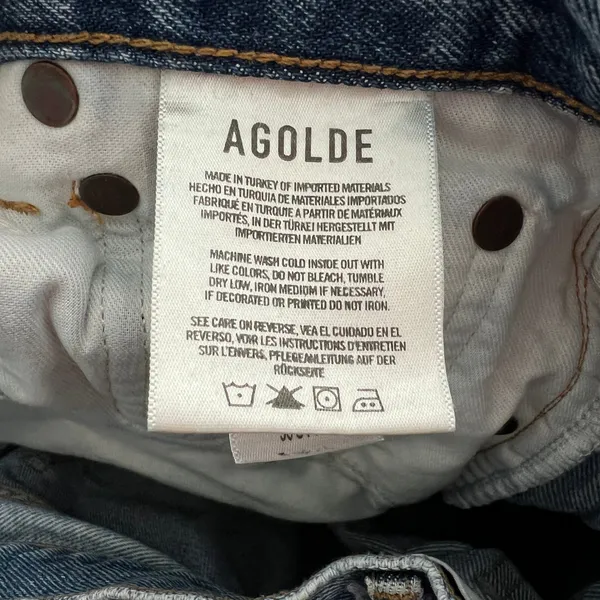 AGOLDE 90s Pinch Waist High Rise Jeans Womens 26 Light Blue Rigid Denim Straight - Image 4