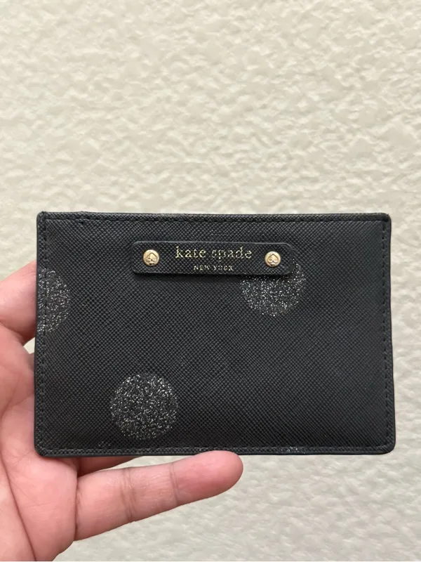 KATE SPADE Haven Lane Graham Glitter Black Crossgrain Leather Card Case Wallet - Image 3