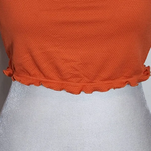 Aerie Orange Cropped Bikini Top NWT Size Medium Orange Textured Swim Top - Image 3