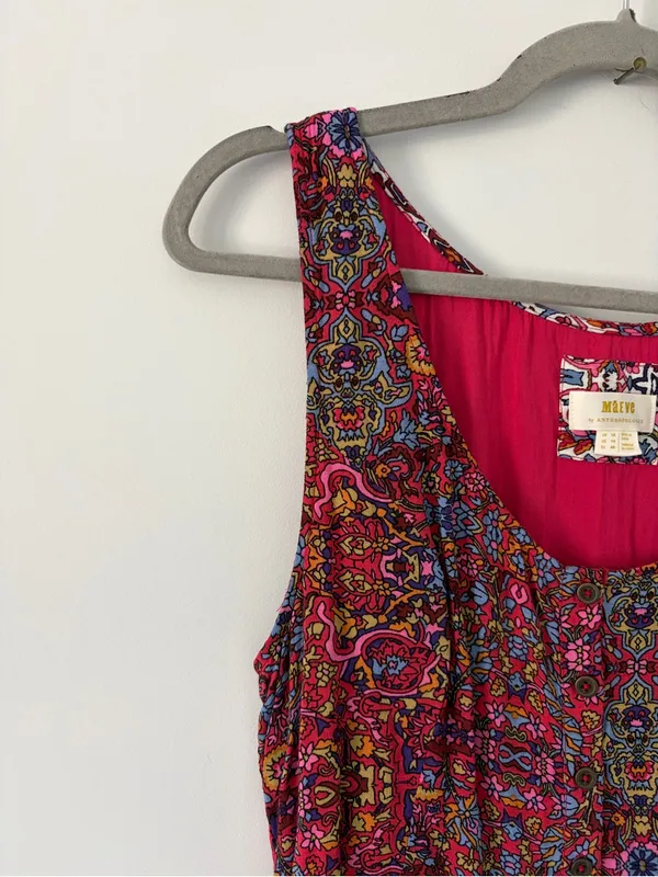 Anthropologie Maeve Violette Sleeveless Asymmetrical Hem Paisley Pink Red Dress - Image 3