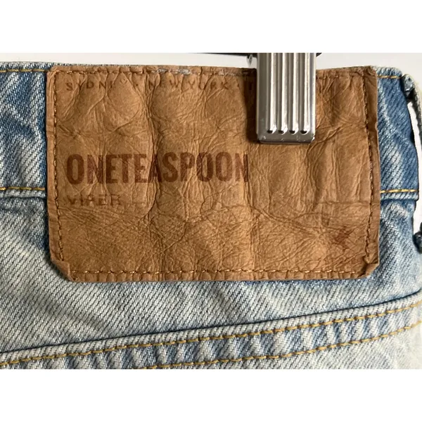 One Teaspoon Sz 26/XS Viper Light Blue Distressed Button Front Denim Mini Skirt - Image 4