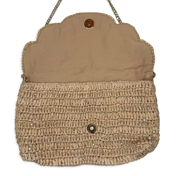NWOT J.Crew Raffia Straw Small 9 x 6" Purse or Clutch Bag Pearls Gold Chain - Image 5