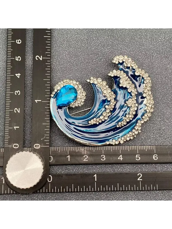 Blue Wave Rhinestone Brooch Pin - Image 4