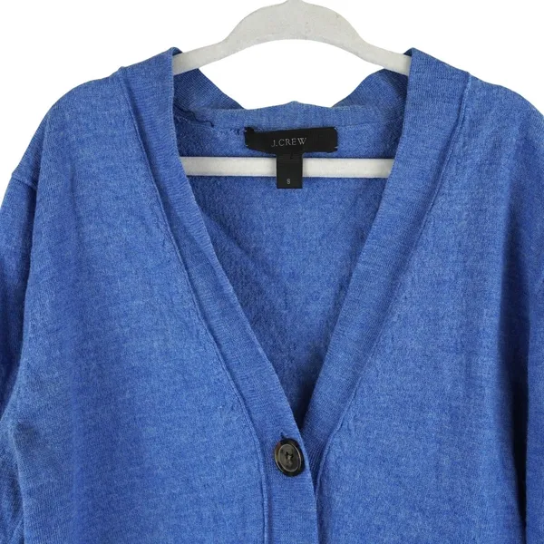 J Crew Blue Merino Wool Cardigan Sweater Womens Small V Neck Button Pockets - Image 2