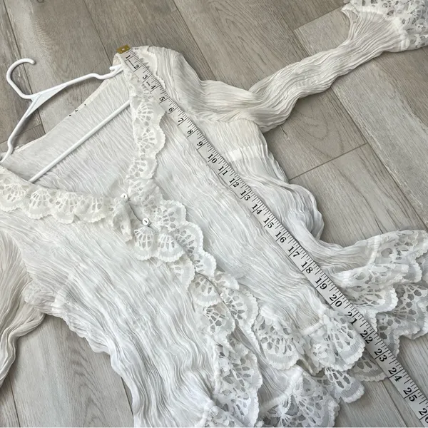 Romantic Bohemian Blouse crinkle pleat lace womens White one size cottage fairy - Image 6