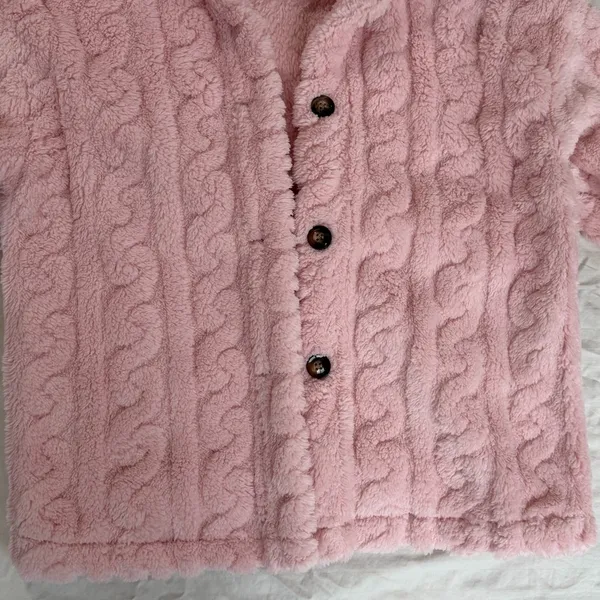 Women's Pink Sherpa Fleece Style Long Sleeve Lounge Bed Jacket Size M #260395 - Image 2