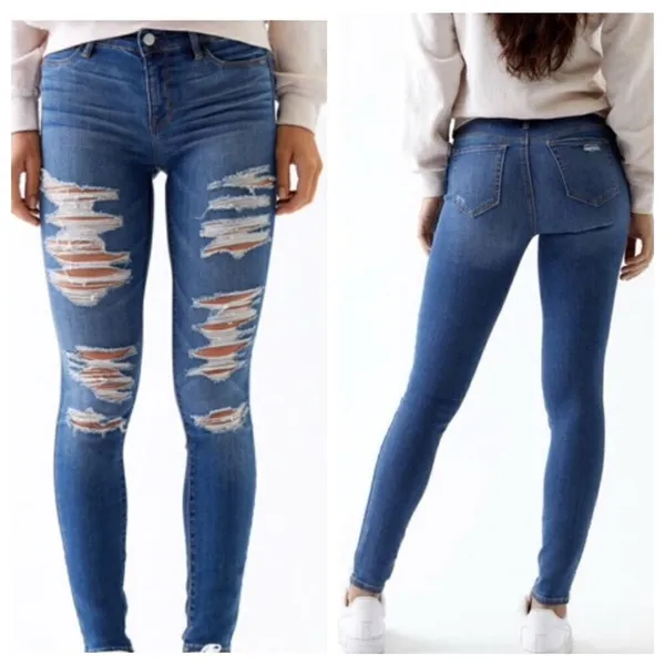 PacSun Perfect Fit Medium Indigo Wash Distressed/ Destroyed Jeggings Size 25 - Image 2