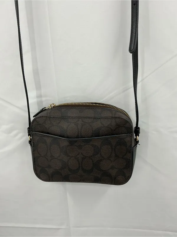 Coach Brown Signature Small Crossbody with Black Strap D17 - Image 4