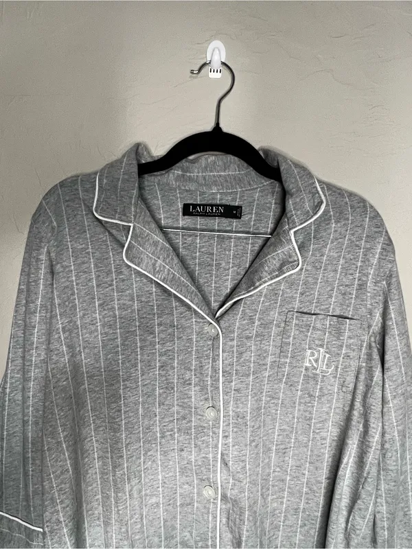 Lauren Ralph Lauren Essentials Bingham Knits Gray White Striped Capri Pajama Set - Image 3