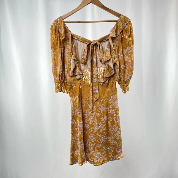 NEW Free People Lucie‎ Mini Dress in Brown Multi Size 8 - Image 5