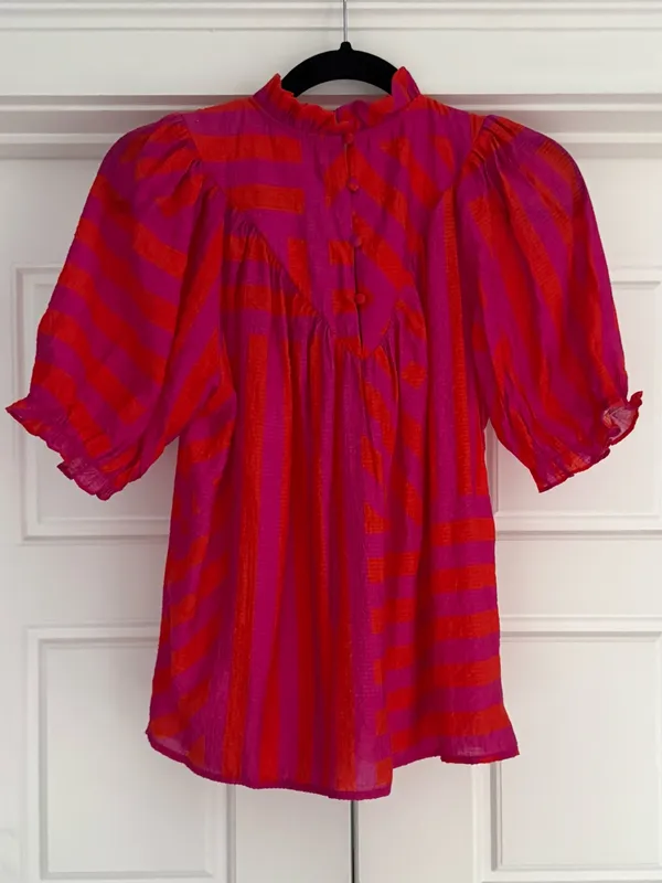 THML Pink/Orange Smocked Neck Ruffle Blouse - Image 2