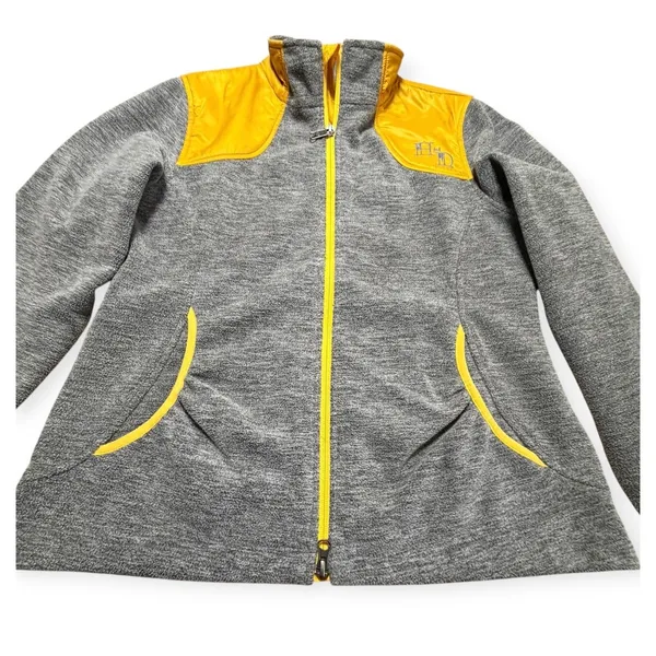 Harley-Davidson Womens Gray Fleece Yellow Quilted Shoulder Zip Jacket Medium - Image 4