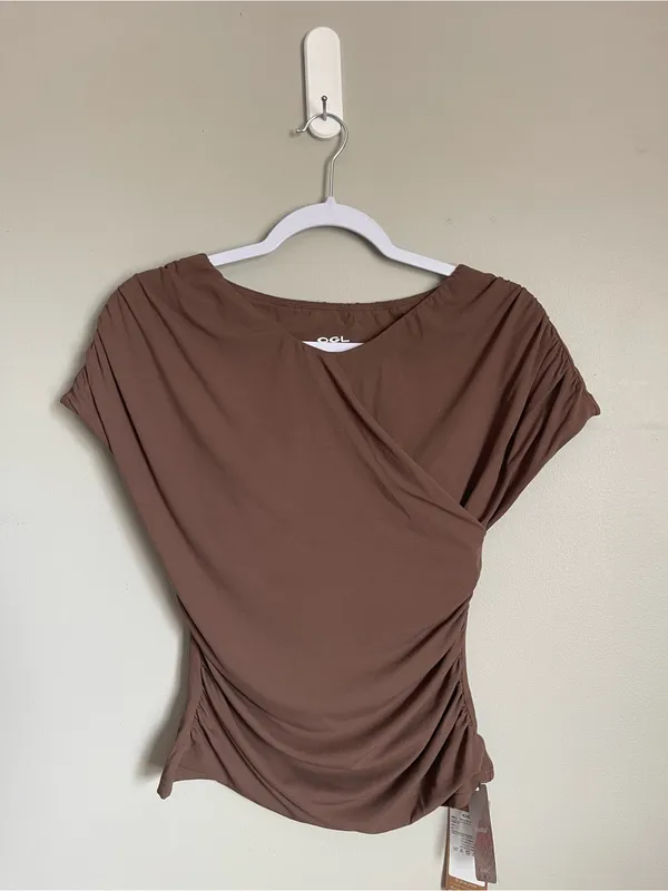 OGL Brown Ruched Crossover Padded Top Sz M - Image 6