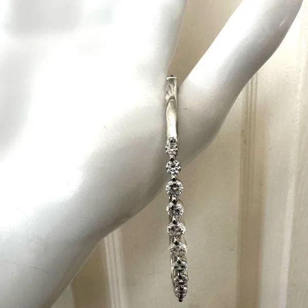 Rhodium plated cubic zirconia hinged bangle bracelet - Image 2