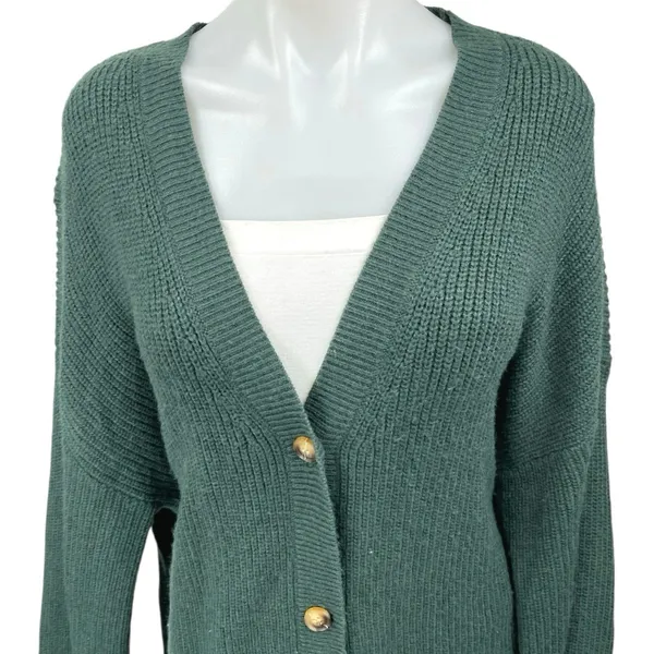 12th Tribe Green Rib Knit Long Sleeve Button Oversized Cardigan Sweater Top Sz M - Image 3