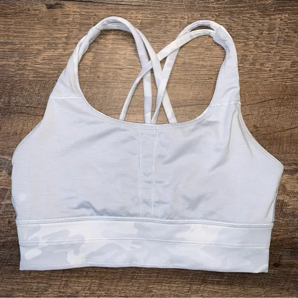 Lululemon Energy Longline Grey Camouflage Sports Bra Size 6 - Image 5