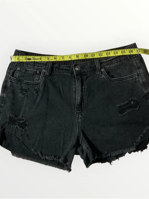 Aerie Black Denim Elastic Waist Distressed Boyfriend Shorts Sz Large #273 - Image 2