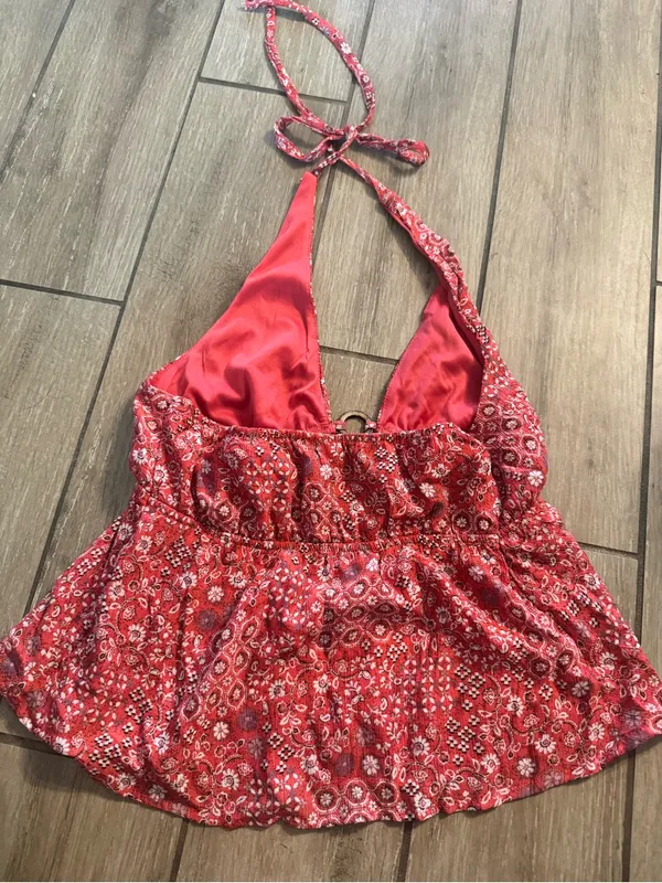 Red Printed Halter Camisole with Ring Accent - Image 3