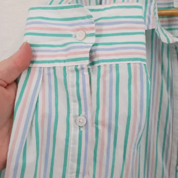 Aerie Striped Button Shirt Womens Size M Cotton Coastal‎ Pocket Beachy Pastel - Image 3