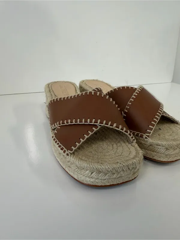 J.Crew Women’s Tan Leather Espadrille Block Heel Mule Sandals. Size: US 7.5 - Image 2