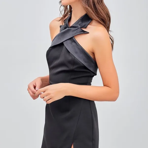 DO+BE Crossing tailored neck line open back mini dress with slit Small - Image 6