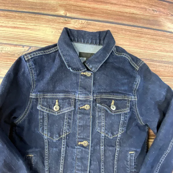 Uniqlo Jean Jacket Womens S Dark Blue Denim Long Sleeve Pockets Casual Cotton - Image 2