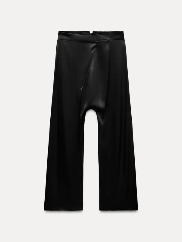 Zara Asymmetric Satin Effect Black Pants - Image 3