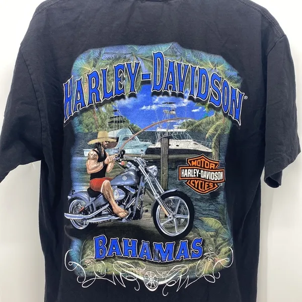 Harley Davidson Bahamas black graphic T-shirt Americana biker festival - Image 7