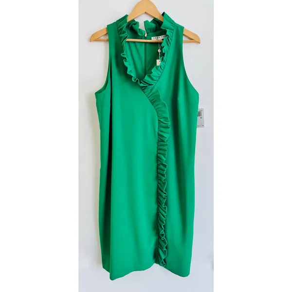 NWT Trina Turk Relaxation Ruffle Faux‎ Wrap Women's Dress 12 Kelly Green Sheath - Image 4