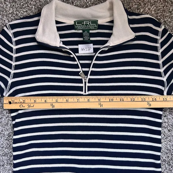 Lauren Ralph Lauren Active Navy White Stripe Sweater XS 100% Cotton - Image 5