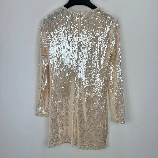 Gianni Bini Ruby Sequin Mini Dress Long Sleeve Cream Party Cocktail Small NWT - Image 11