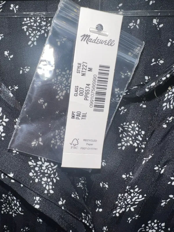 Madewell NWT Floral Button Up Blouse Black Long Sleeve Top Medium‎ - Image 9