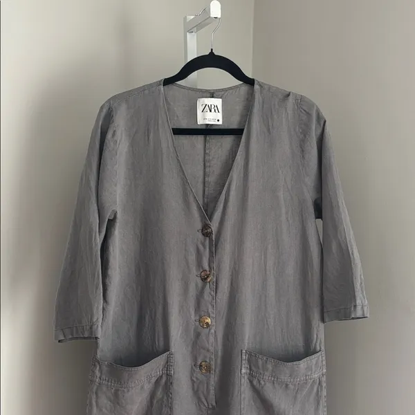 ZARA Lillian Gray Linen Jumpsuit Button-Down Linen Romper Women’s Size Medium - Image 7