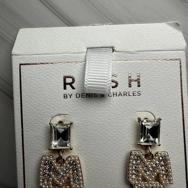 Rush Denis & Charles Rhinestone Faux Pearl MRS For Bride Pierced Dangle Earrings - Image 4