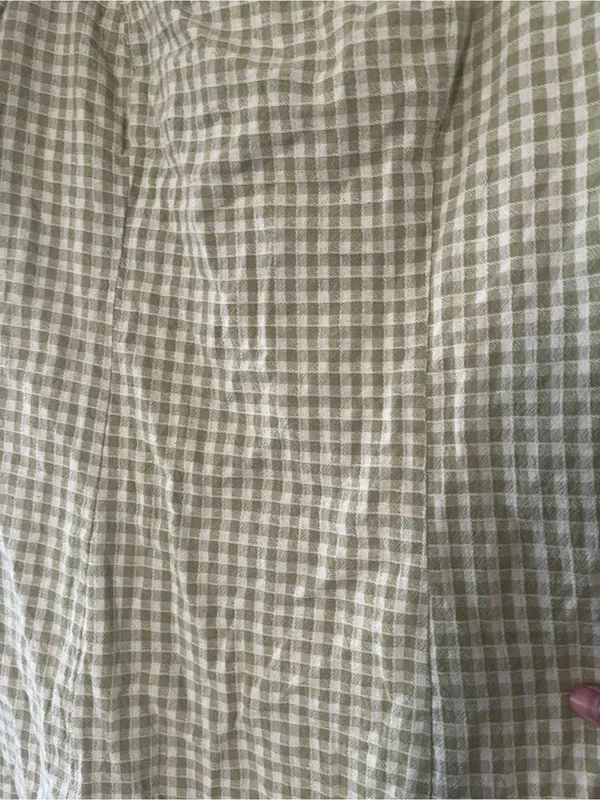 Sage Green White Gingham Puff Sleeve Mini Dress Large Cottagecore Western Farm - Image 3