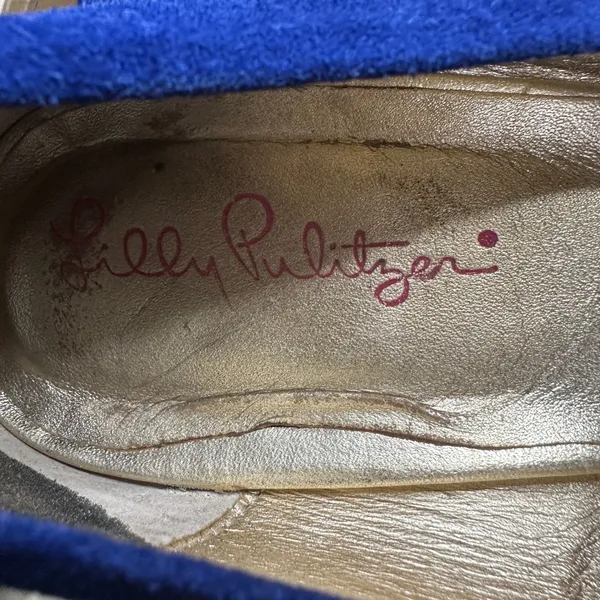 Lilly Pulitzer Womens Resort‎ Wedge Chic Heels Blue 8.5M Peep Toe Suede Preppy - Image 3