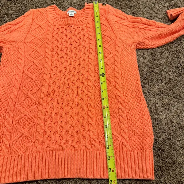 L.L Bean WOMEN S DOUBLE L MIXED CABLE KNIT SWEATER CREWNECK‎ Signature Orange - Image 9