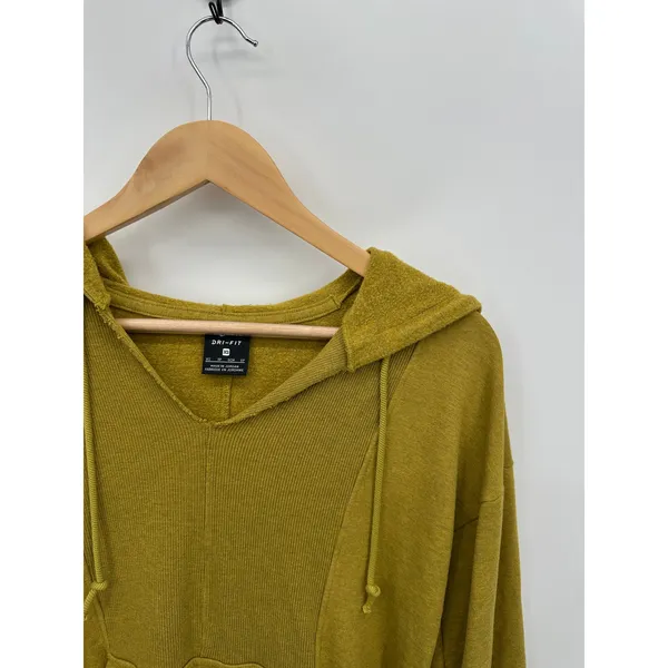 Nike Dri-fit Sweatshirt‎ Women XS Mustard Yellow Hoodie Cut Off Yoga Fringe - Image 6