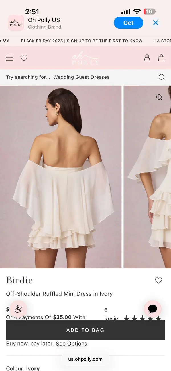 Oh Polly Off-Shoulder Ruffled Mini Dress in Ivory #bridal - Image 2