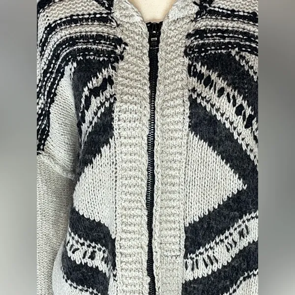 Free People Full Zip Hooded Fringe Aztec Southwestern Cardigan Sweater Large - Image 2