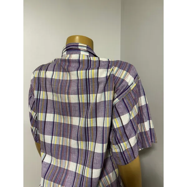 Messages Womens Purple Yellow Plaid Cotton Short Sleeve Button Down Shirt Small - Image 4