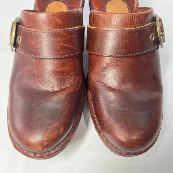 Ariat Womens 7.5B Brown Leather Wedge Clogs Buckle Mules Comfort Shoes Casual‎ - Image 8