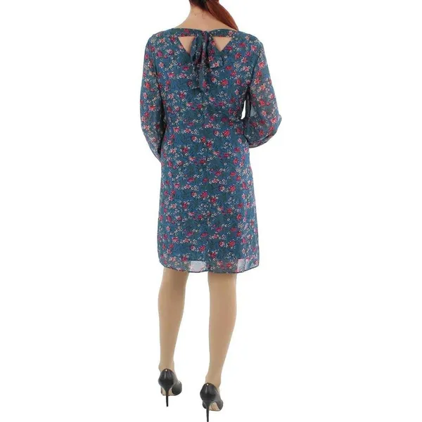 NWT Inc Womens Floral Mini Shift Dress Green M 10855977 S Aqua Lake Combo Blue - Image 2