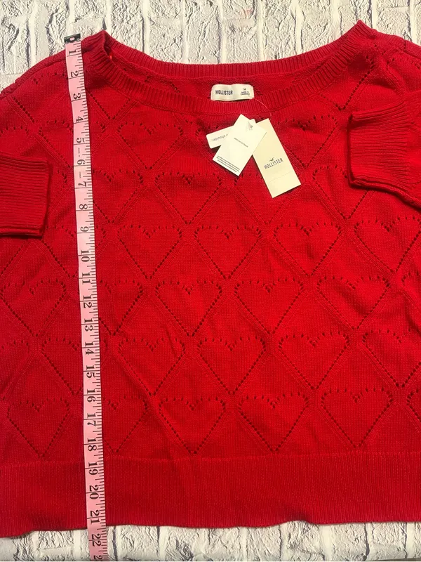Hollister‎ Red Heart Eyelet Knit Scoop-Neck Sweater - Image 4