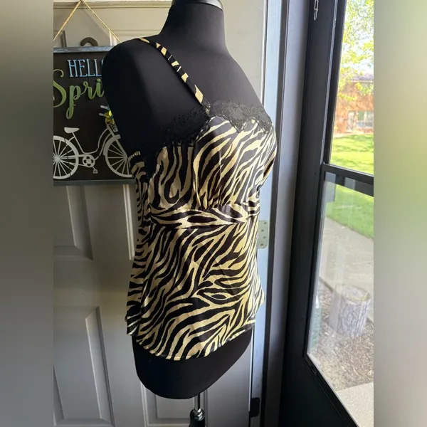 NOS vintage Y2K Cinema Etoile Intimates zebra print lace trim cami, size large - Image 5