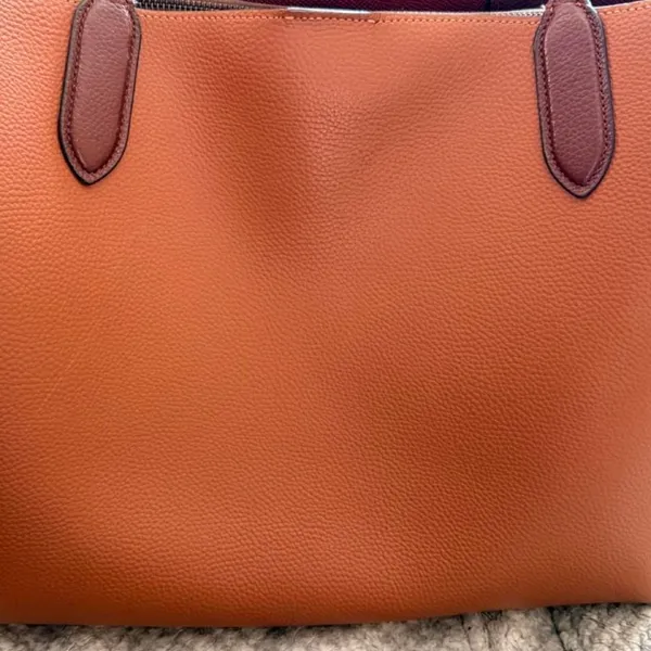 Coach Field Tote 30 Pebbled Leather Cognac Burgundy - Image 3